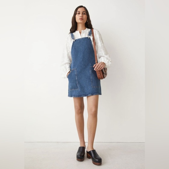 & Other Stories Blue Denim Staple Pinafore Dungaree Mini Dress Size 4 - Picture 2 of 8